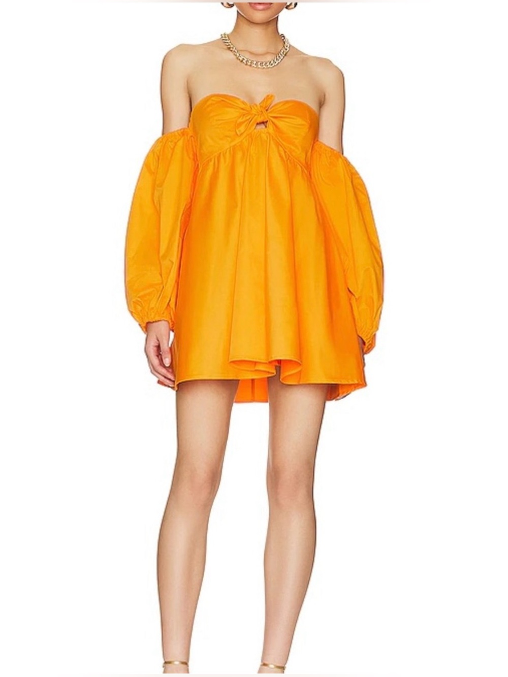 For Love and Lemons dress orange off-shoulder puff sleeve dress